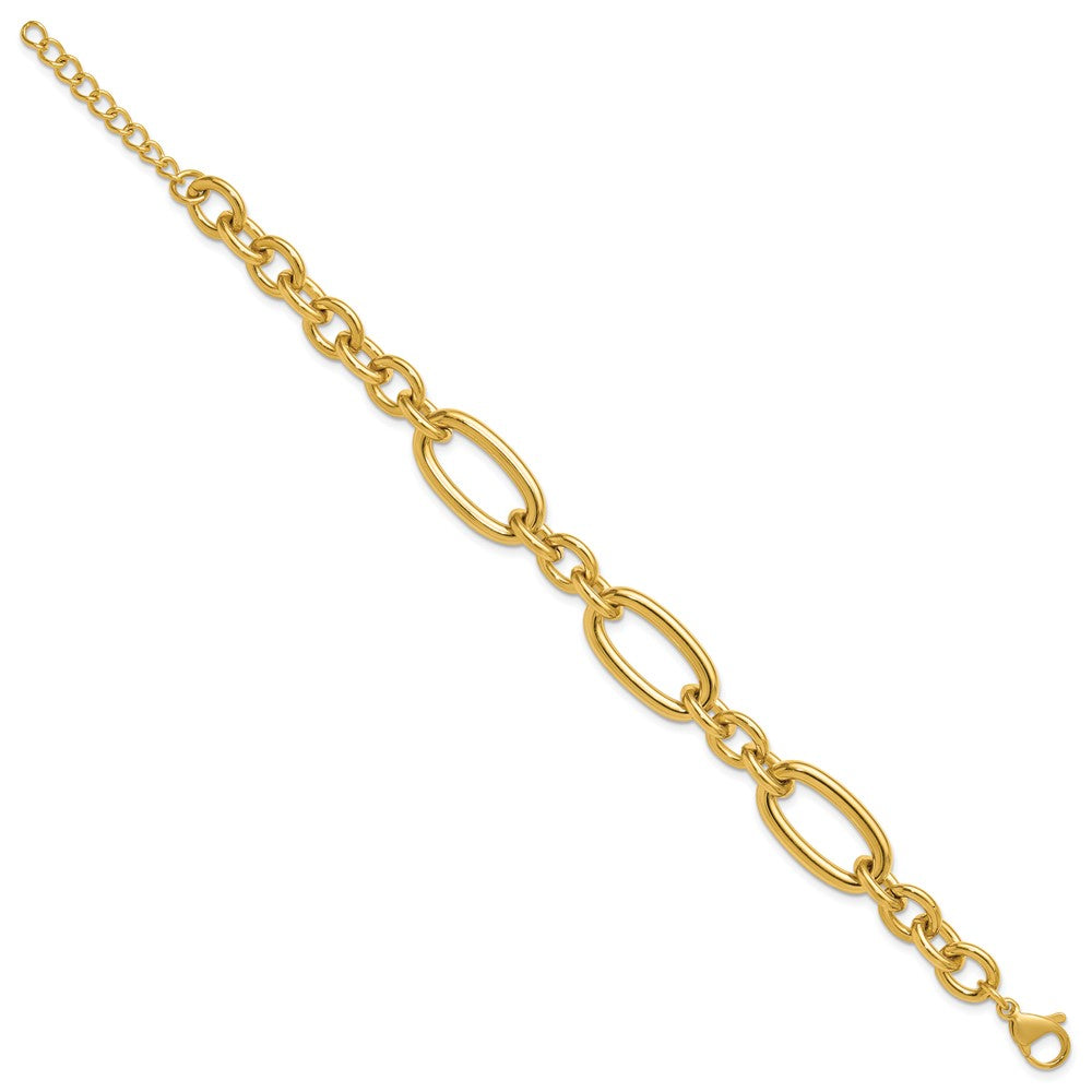 Chisel Stainless Steel Polished Yellow IP-plated Open Link 7 inch Plus a 1.25 inch Extension Bracelet 8.25 inches