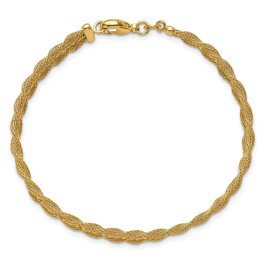 14K Polished/Textured and Diamond-cut Bracelet 7.5  inches