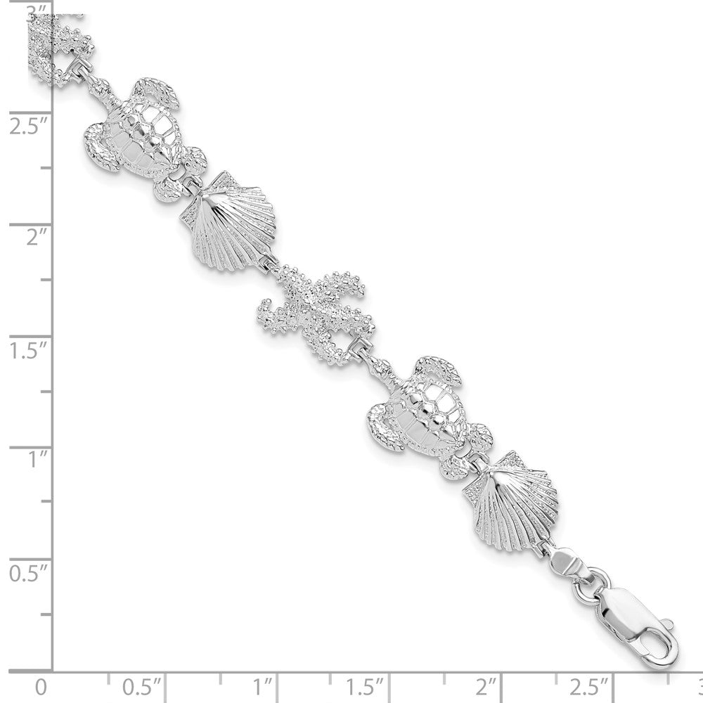 De-Ani Sterling Silver Rhodium-Plated Polished Turtle / Shell / Starfish Bracelet 7.5 inches