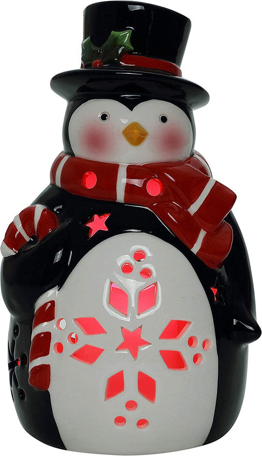 Penguin Ceramic Christmas LED Tabletop Lantern Statue