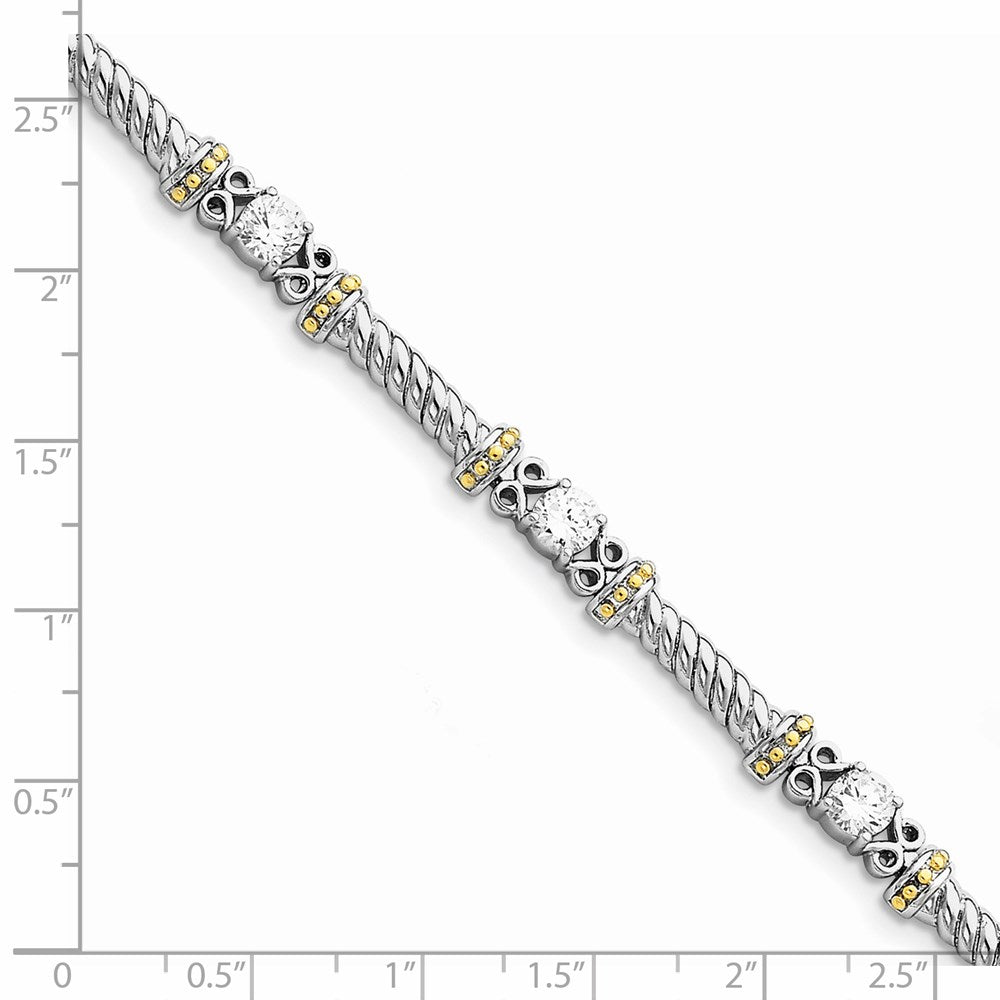 Sterling Silver Rhodium-plated and Vermeil CZ Bracelet 7 inches