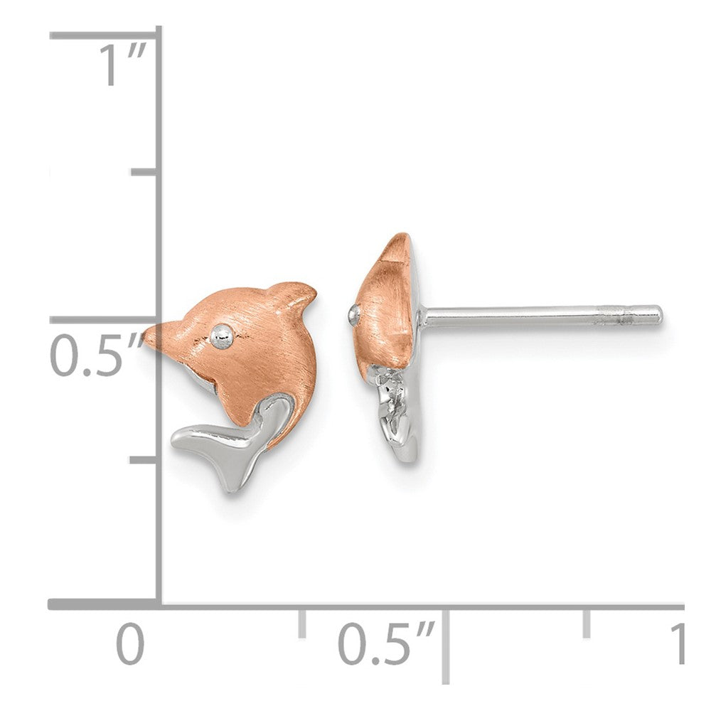Sterling Silver RH-plated & Rose Gold-plated Dolphin Post Earrings