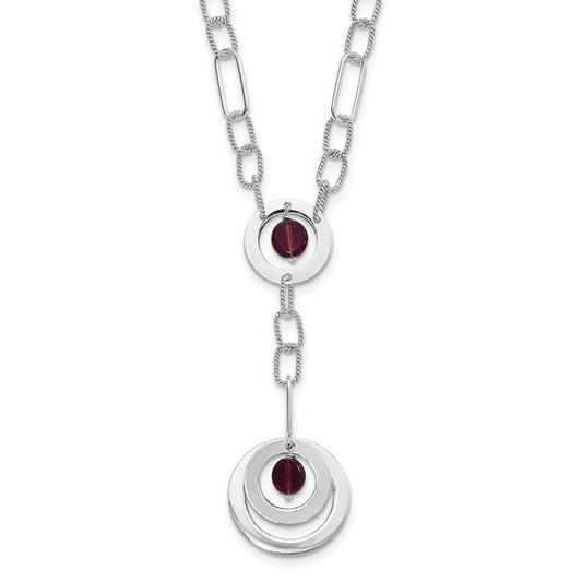 Sterling Silver Purple Crystal Fancy Link Drop Necklace