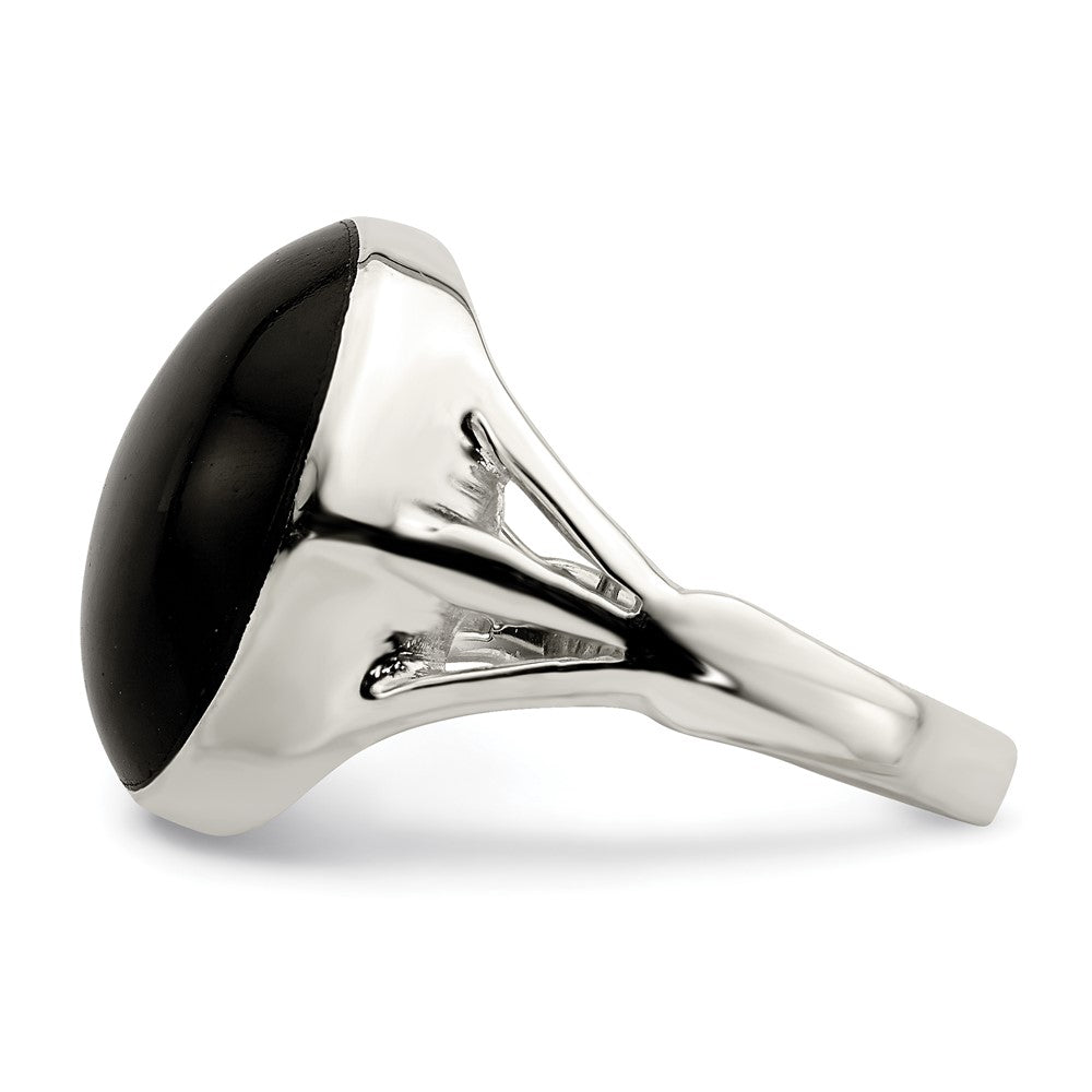 Sterling Silver Polished Black Onyx Oval Cut Ring