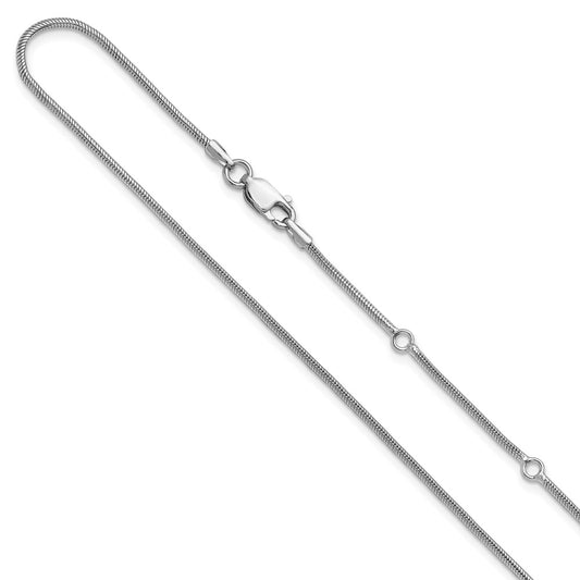SS Rh-plat 1.4mm Round Snake 1in+1in Adjustable Chain