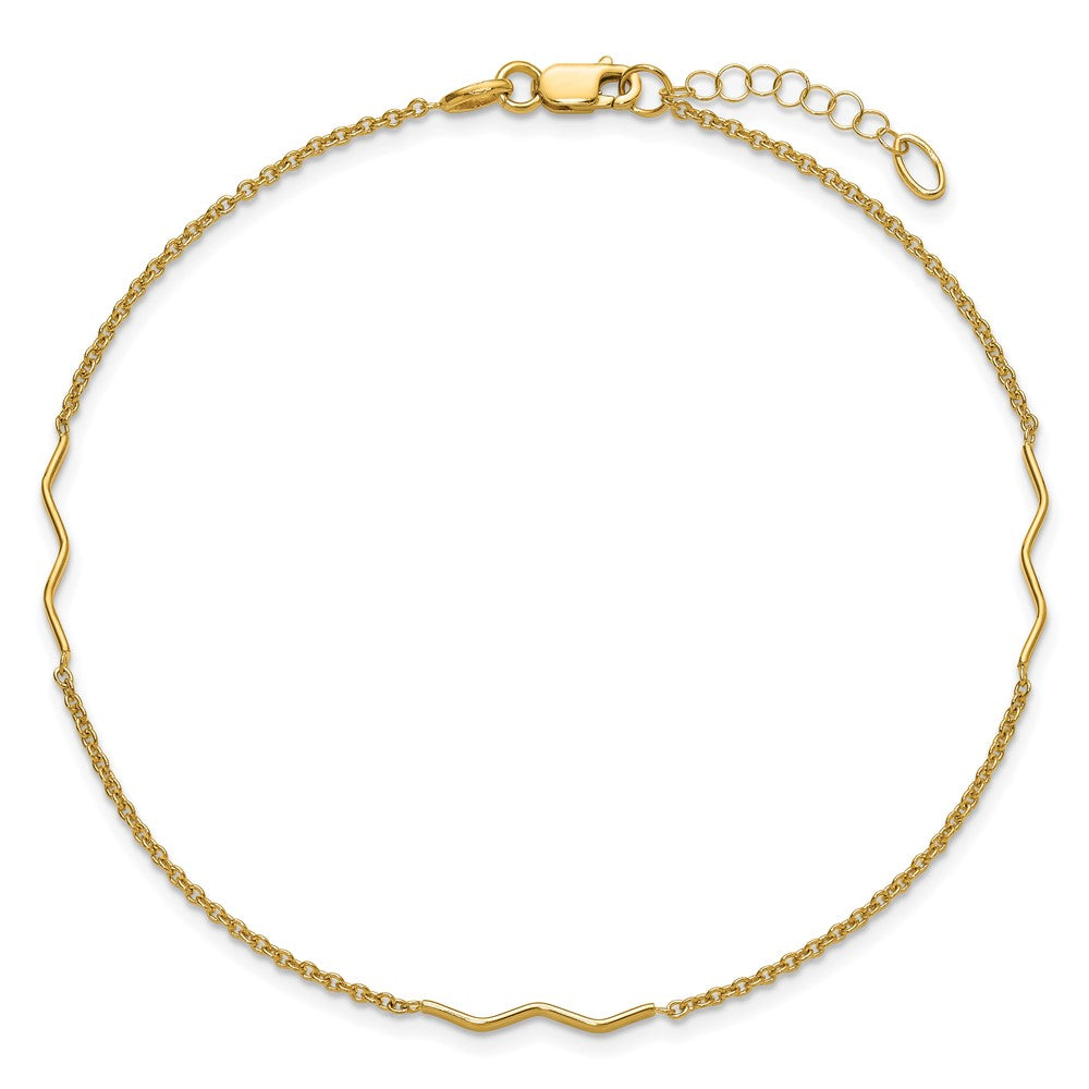 14K Polished Wavy Bar 9in Plus 1in ext. Anklet