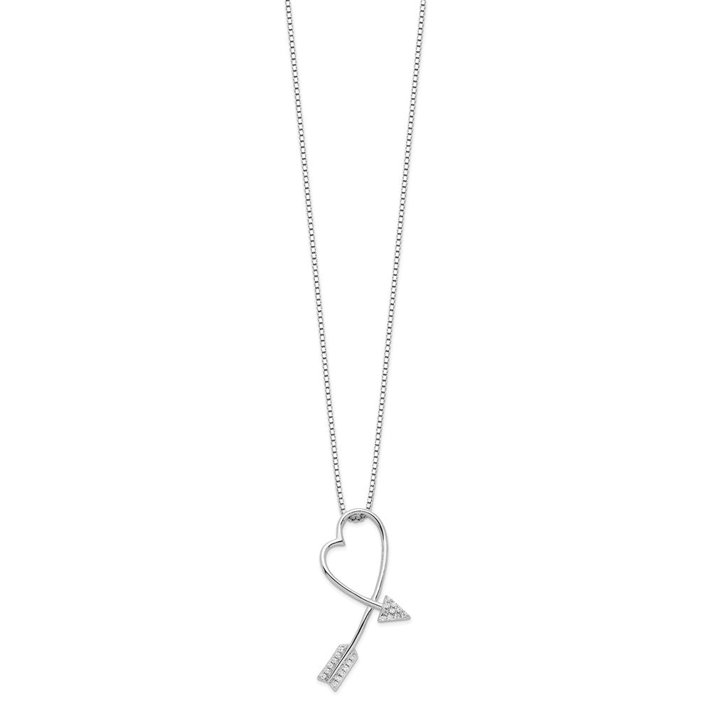Brilliant Embers Sterling Silver Rhodium-plated 22 Stone 18 inch Micro Pav‚ CZ Arrow Heart Necklace with 2 Inch Extender 18 Inches