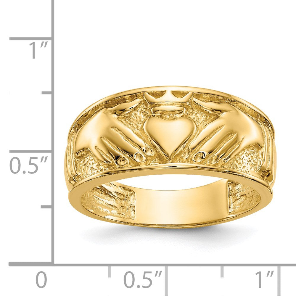 14k Polished Men's Claddagh Band Size 10