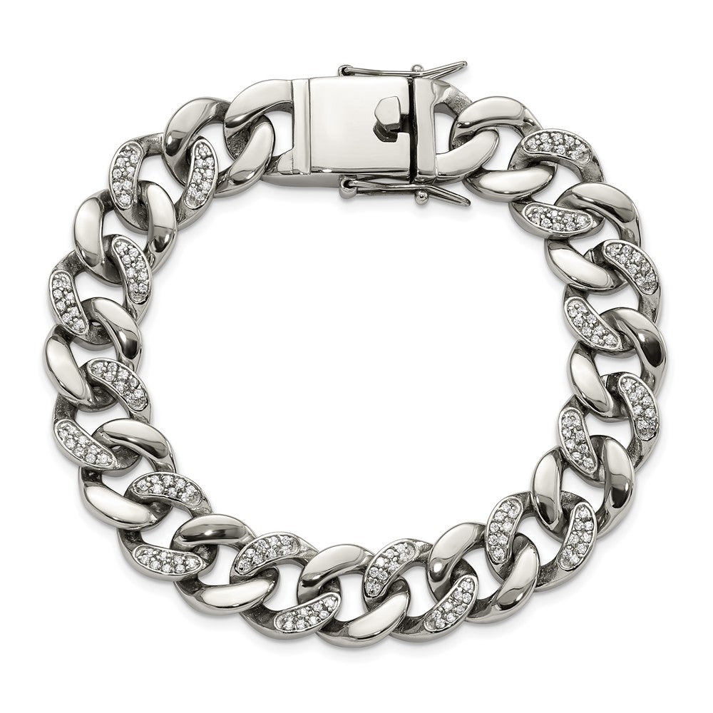 Stainless Steel Polished w/CZ 8in Bracelet 8 inches