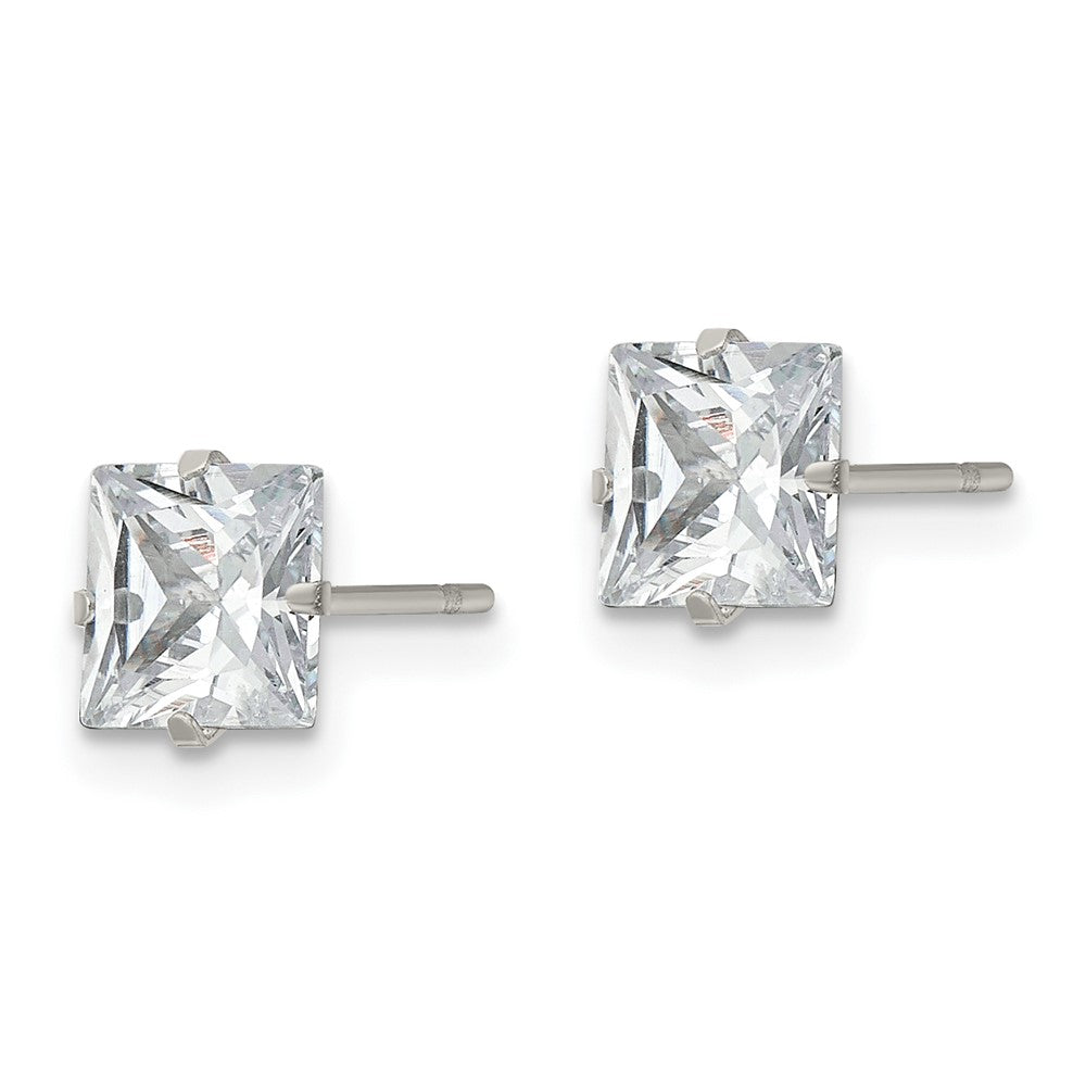 Stainless Steel Polished 6mm Square CZ Stud Post Earrings