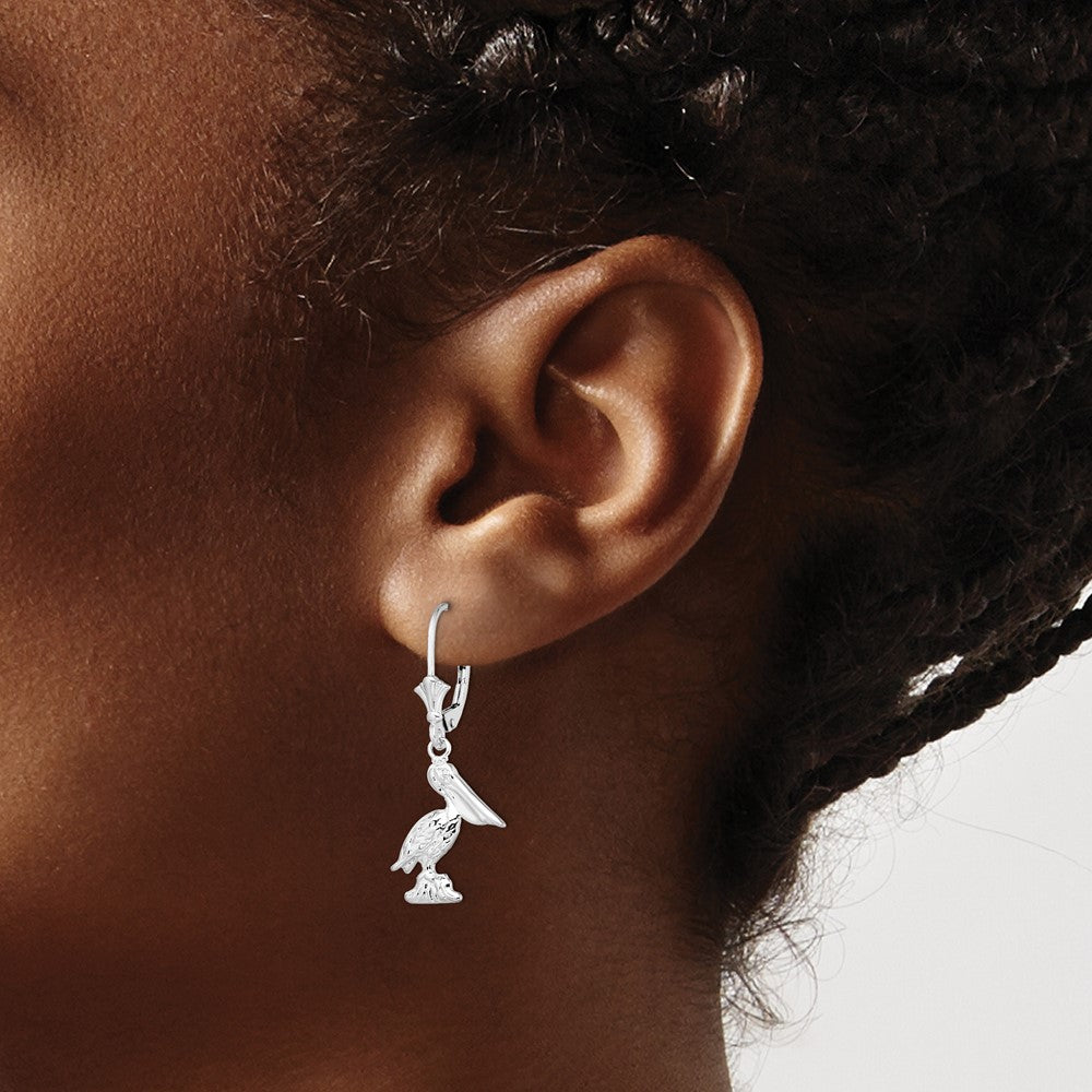 De-Ani Sterling Silver Rhodium-plated Polished 3D Small Pelican Leverback Earrings