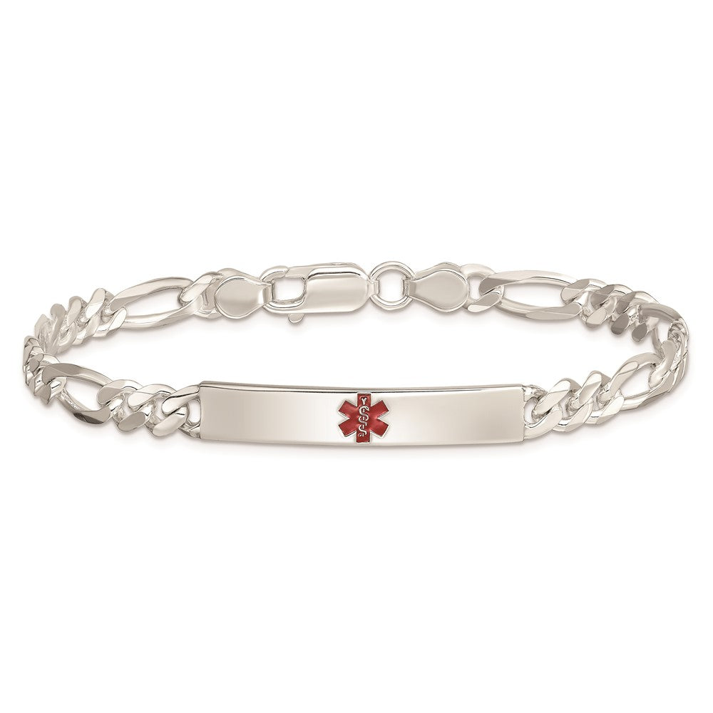 Sterling Silver Polished Medical Figaro Anchor Link ID Bracelet 7.5 inches