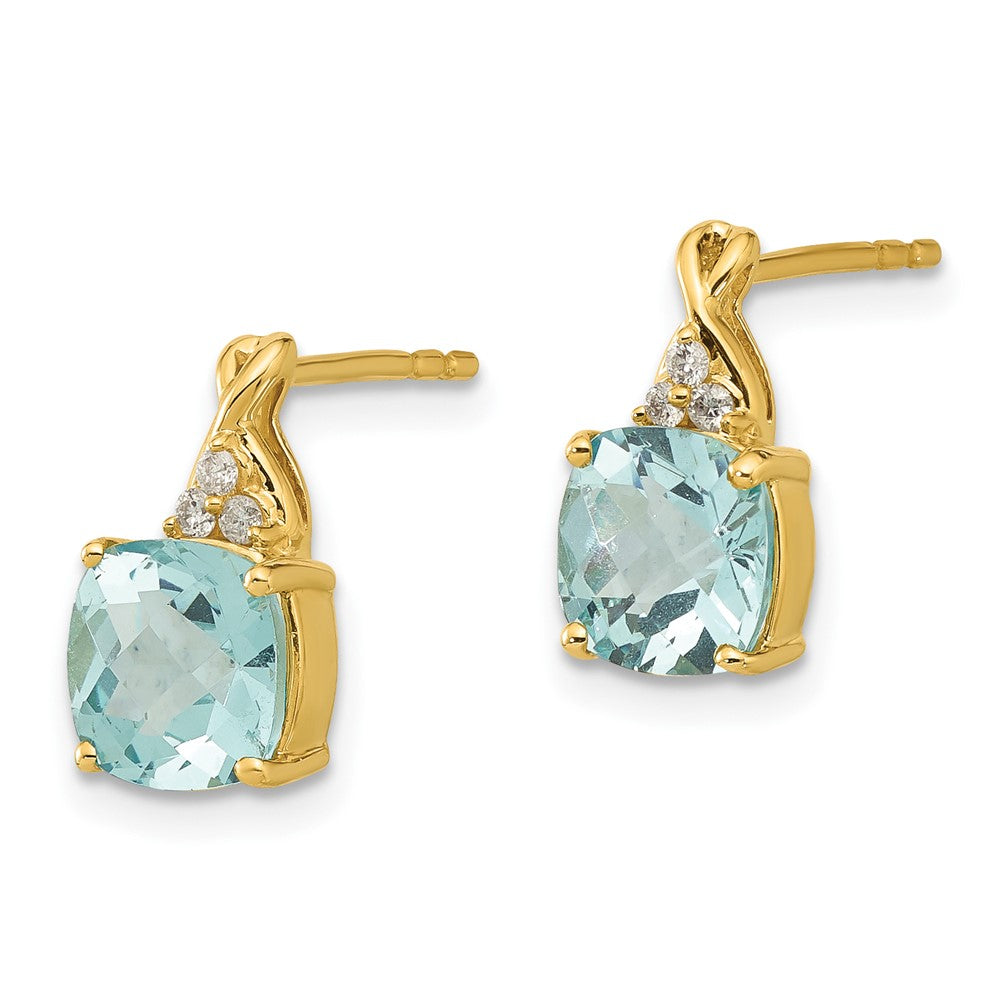 14K Yellow Gold Synthetic Checkerboard Aquamarine & Diamond Earrings