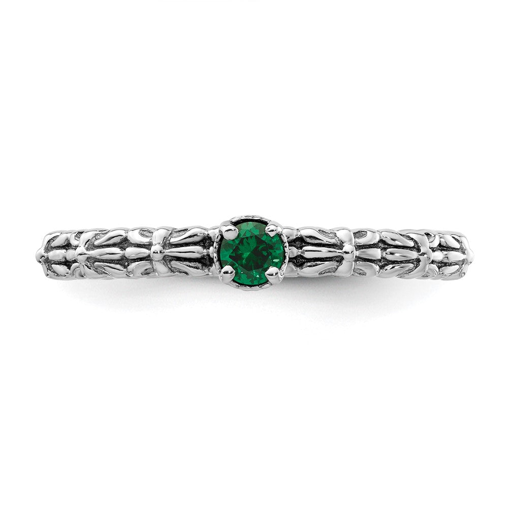 Sterling Silver Stackable Expressions Created Emerald Single Stone Ring Size -9