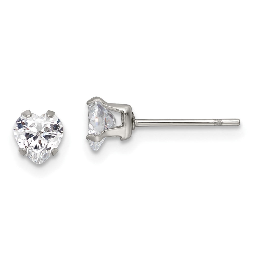 Stainless Steel Polished 5mm Heart CZ Stud Post Earrings