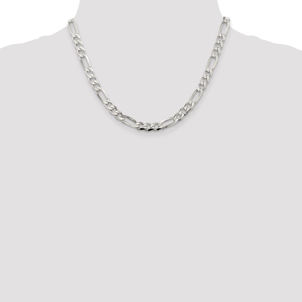 Sterling Silver 7.0mm Pav‚ Flat Figaro Chain 18 Inches