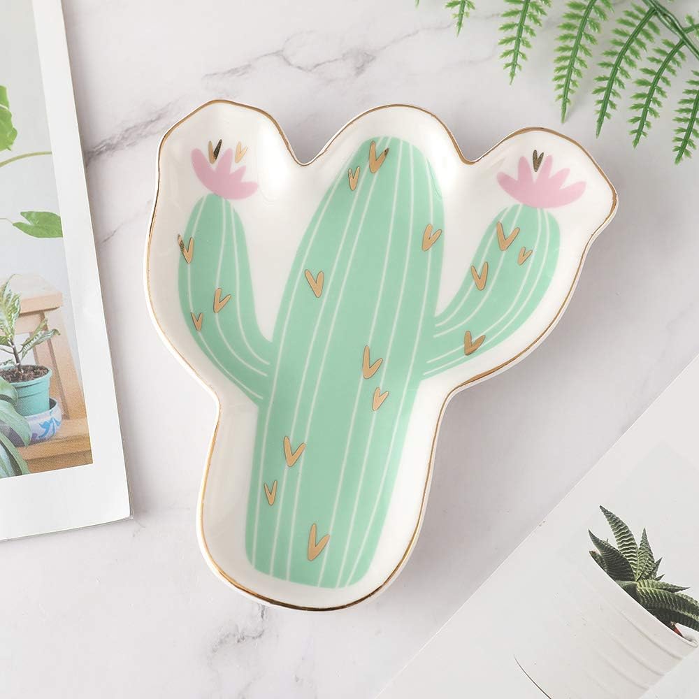 Cactus Ceramic Trinket Plate and Decorative Jewelry Dish