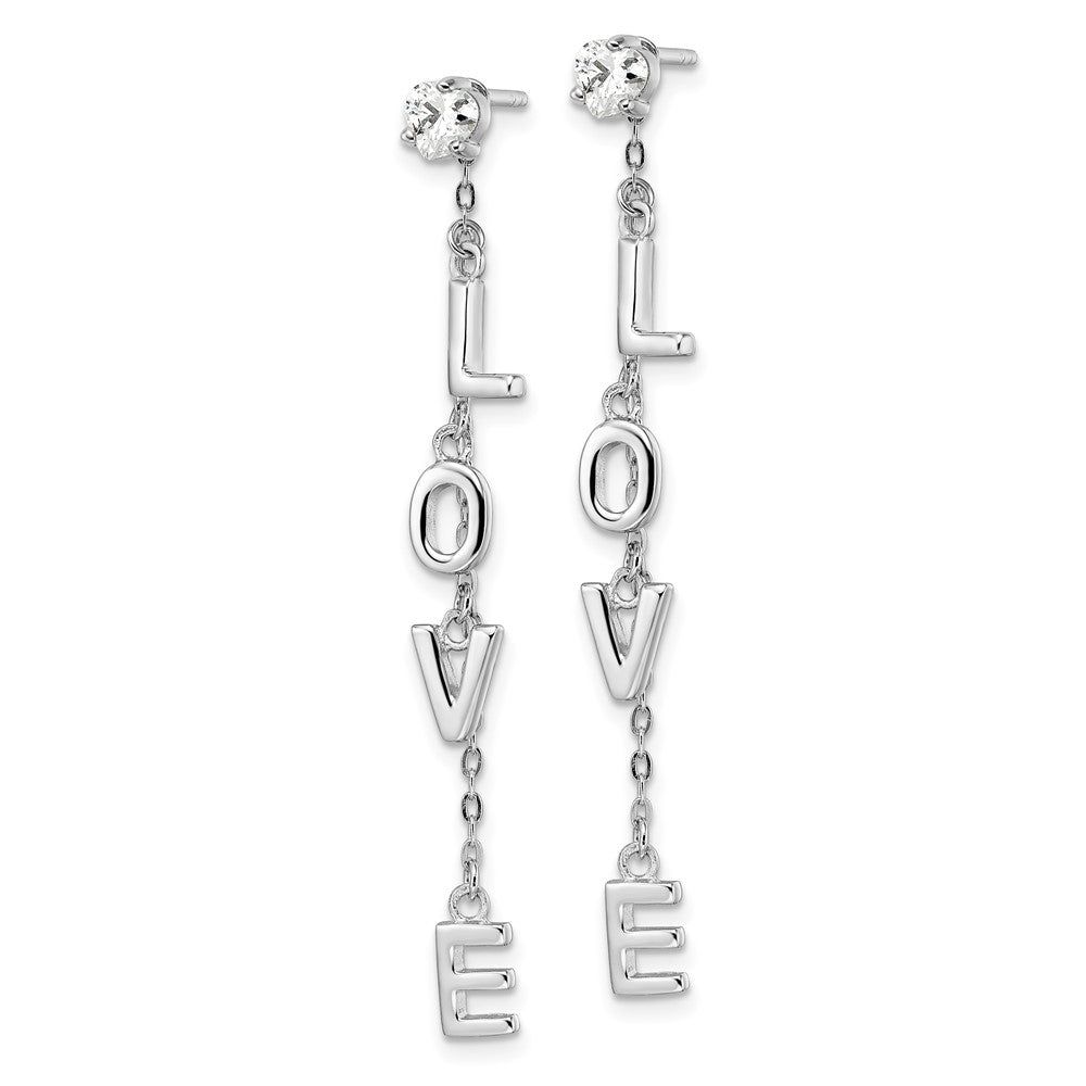 Sterling Silver Rhodium-plated Polished LOVE CZ Dangle Post Earrings
