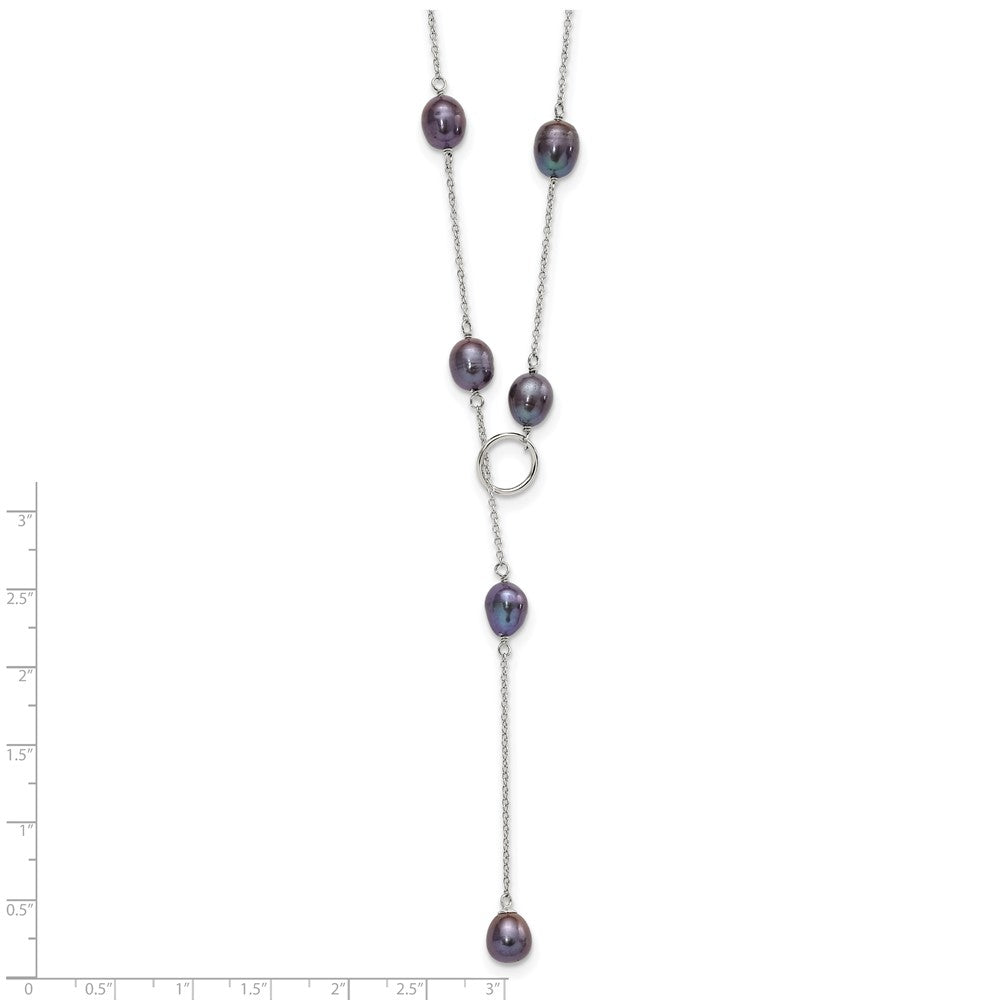 Sterling Silver Rhodium-plated 7-8mm Black Teardrop Freshwater Cultured Pearl 13-Station Adjustable Drop Toggle 19 inch Necklace