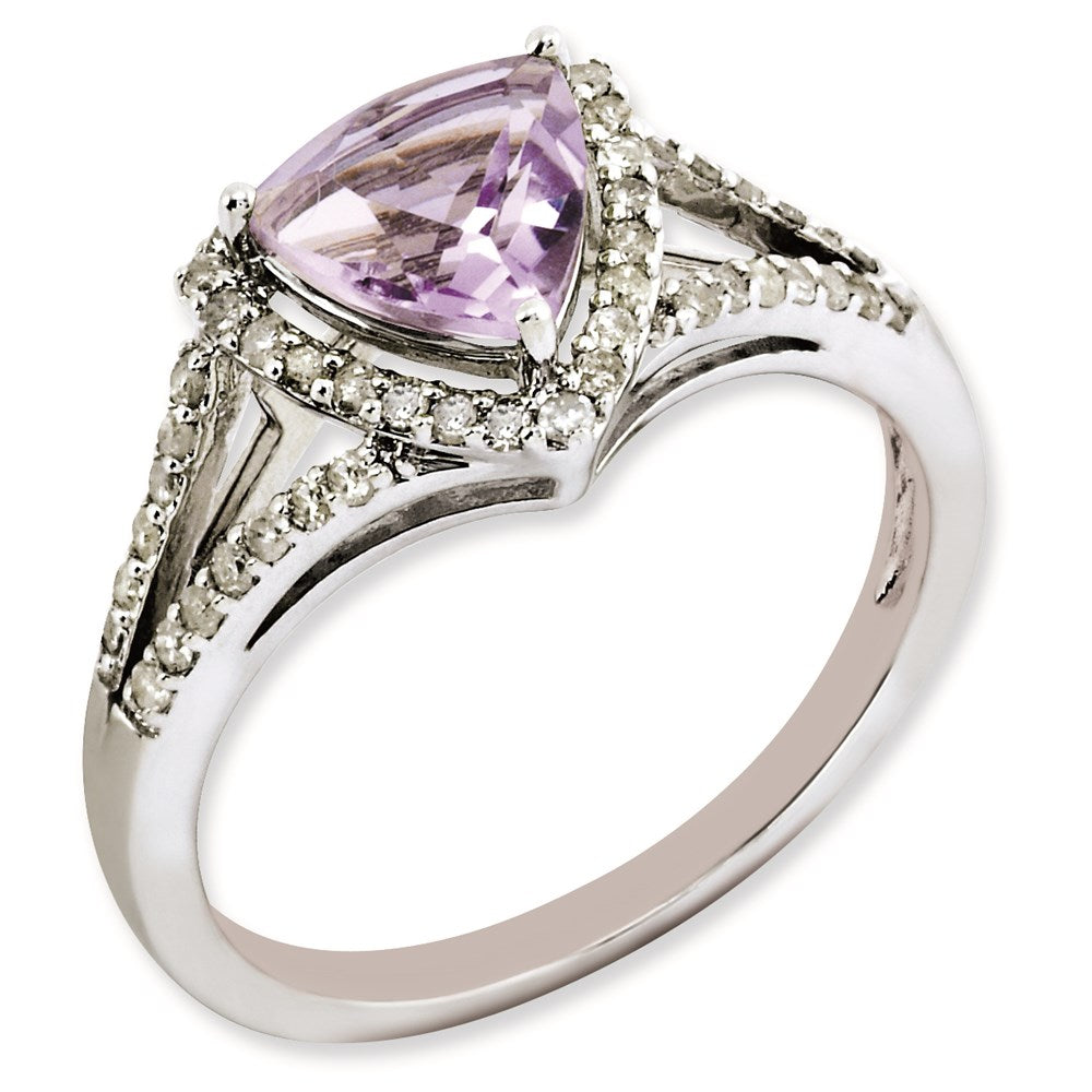 Sterling Silver Rhodium-plated Diamond & Pink Quartz Ring