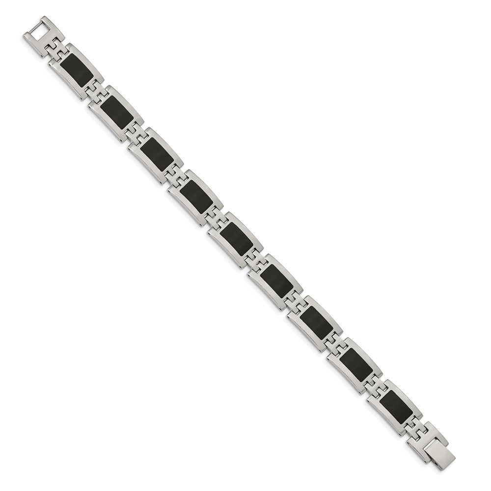 Stainless Steel Polished with Black Enamel 9in Bracelet 9 inches