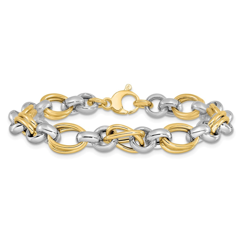 14K Two-tone Polished Link Bracelet 7.5  inches