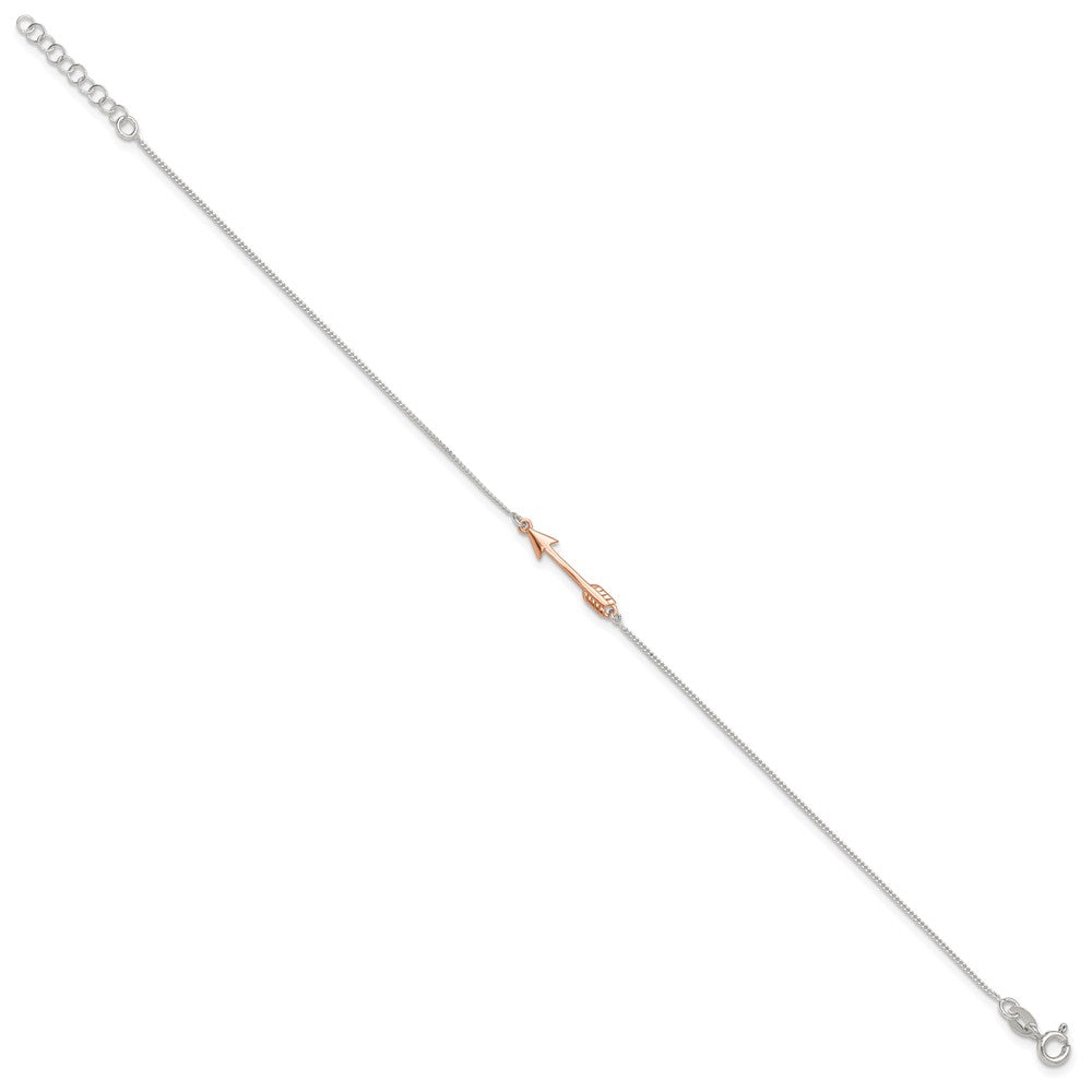 Sterling Silver Rose-tone Polished Arrow 9in Plus 1in Ext Anklet 9 inches