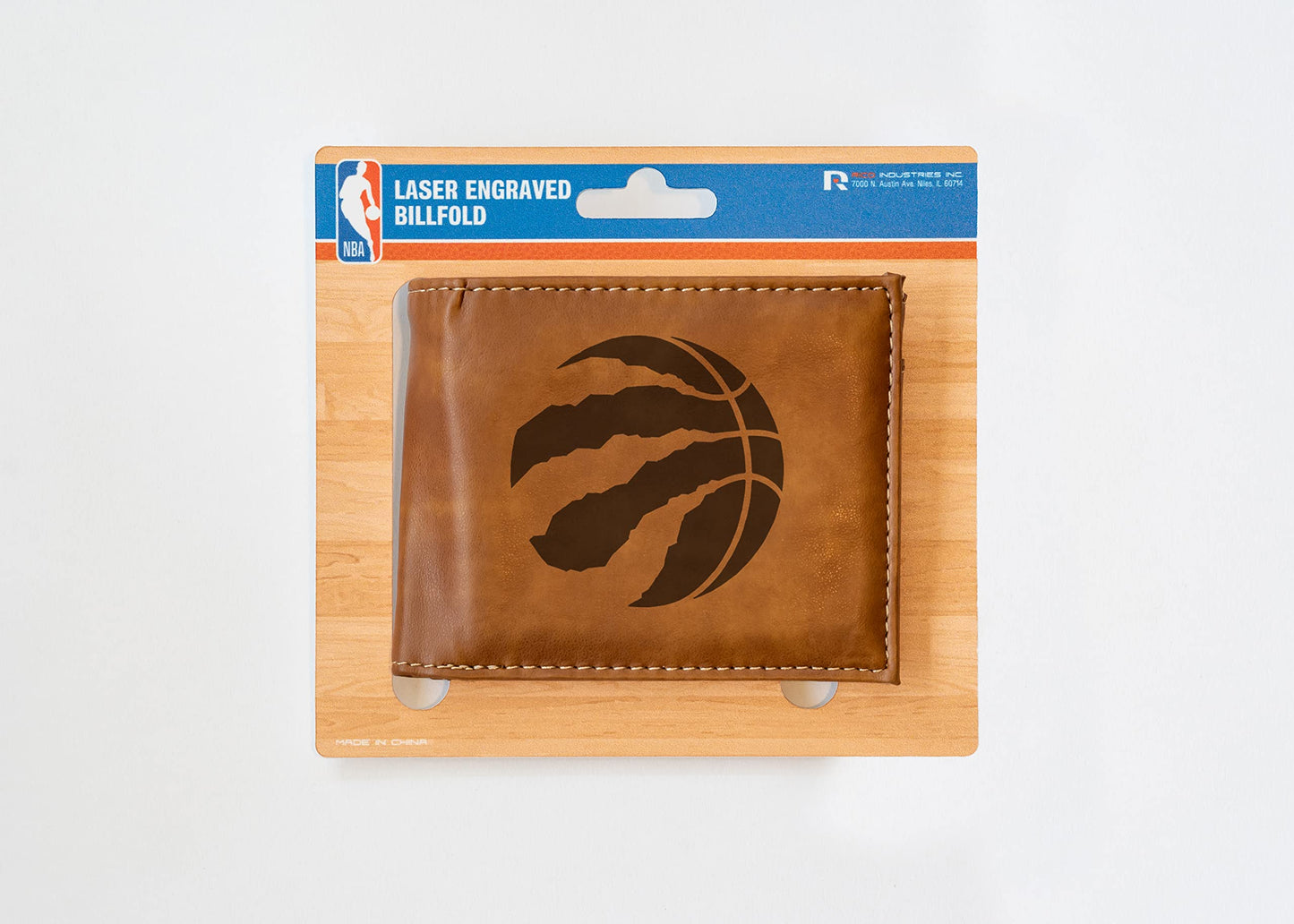 NBA Toronto Raptors Brown Faux Leather Bi-fold Wallet with 4 Card Slots and Flip-up ID Window QGC7247