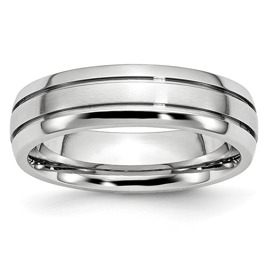 Cobalt Polished and Satin Grooved 6mm Band Size - 13