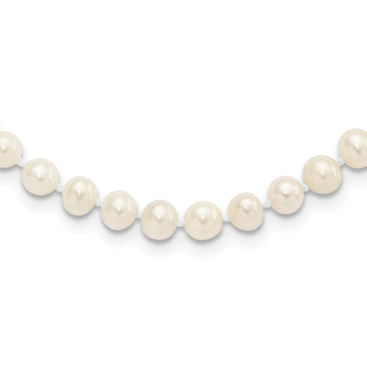 Sterling Silver Rhodium-plated 5-6mm White Near-Round Freshwater Cultured Pearl 20 inch Necklace 20 Inches