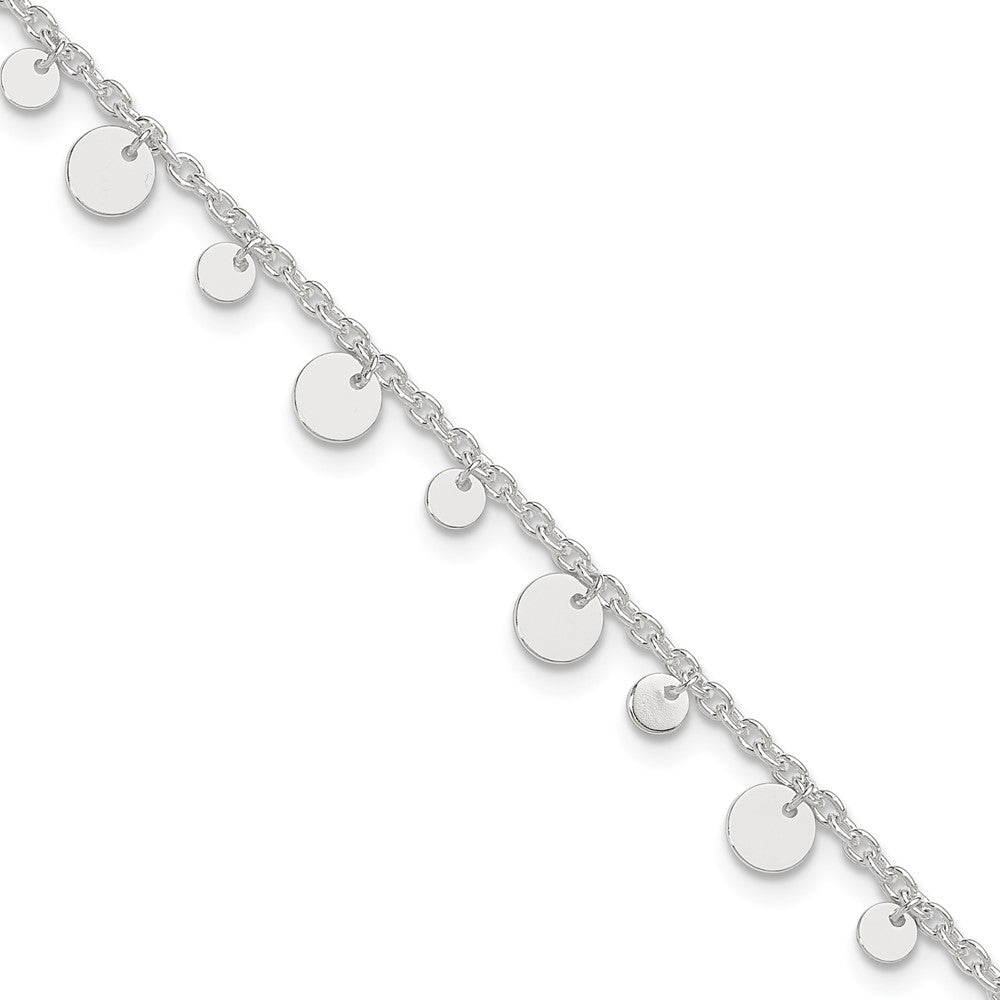 Sterling Silver Dangling Circle 9in Plus 1 in ext Anklet 10 inches