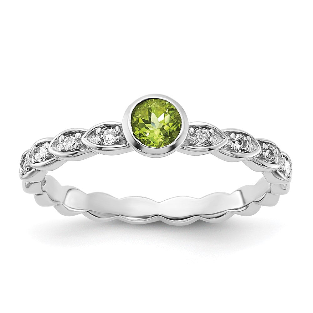 Sterling Silver Peridot and Diamond Ring