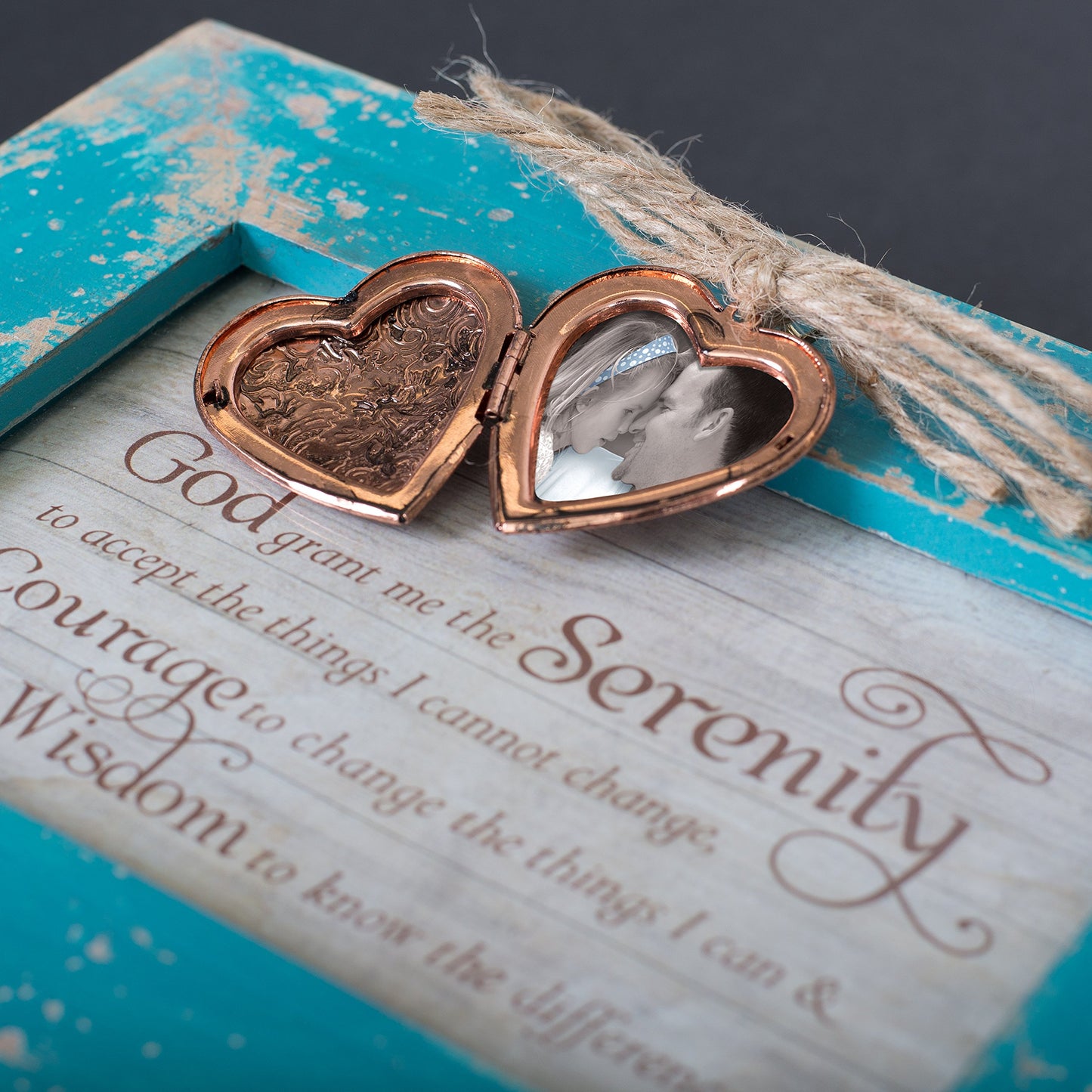 Daughter Love You All My Heart Teal Wood Locket Jewelry Music Box Plays Tune Wonderful World