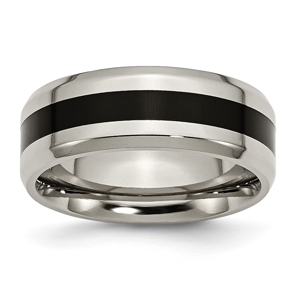 Titanium Polished Black Enamel 8mm Beveled Edge Band Size - 10
