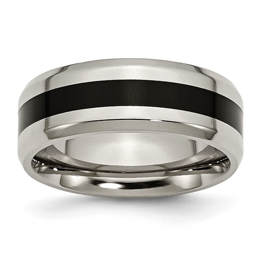 Titanium Polished Black Enamel 8mm Beveled Edge Band Size - 10