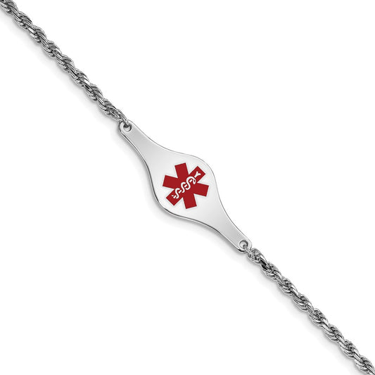 Sterling Silver Rhodium-plated Medical ID Rope Link Bracelet 8 inches