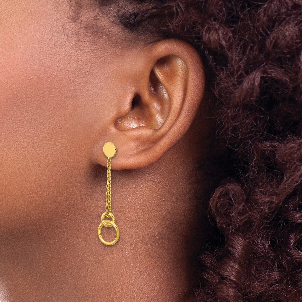 14K Polished 2-Strand Double Circle Post Dangle Earrings