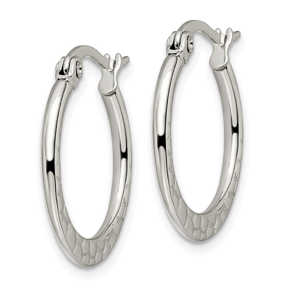 Stainless Steel Polished and Textured 20mm Diameter Hoop Earrings
