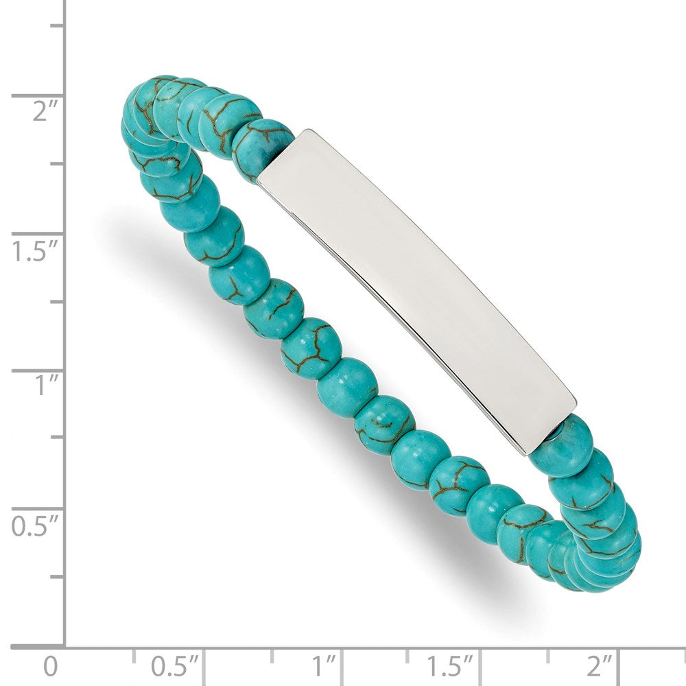 Stainless Steel Polished Reconstructed Turquoise Stretch ID Bracelet 6.5 inches