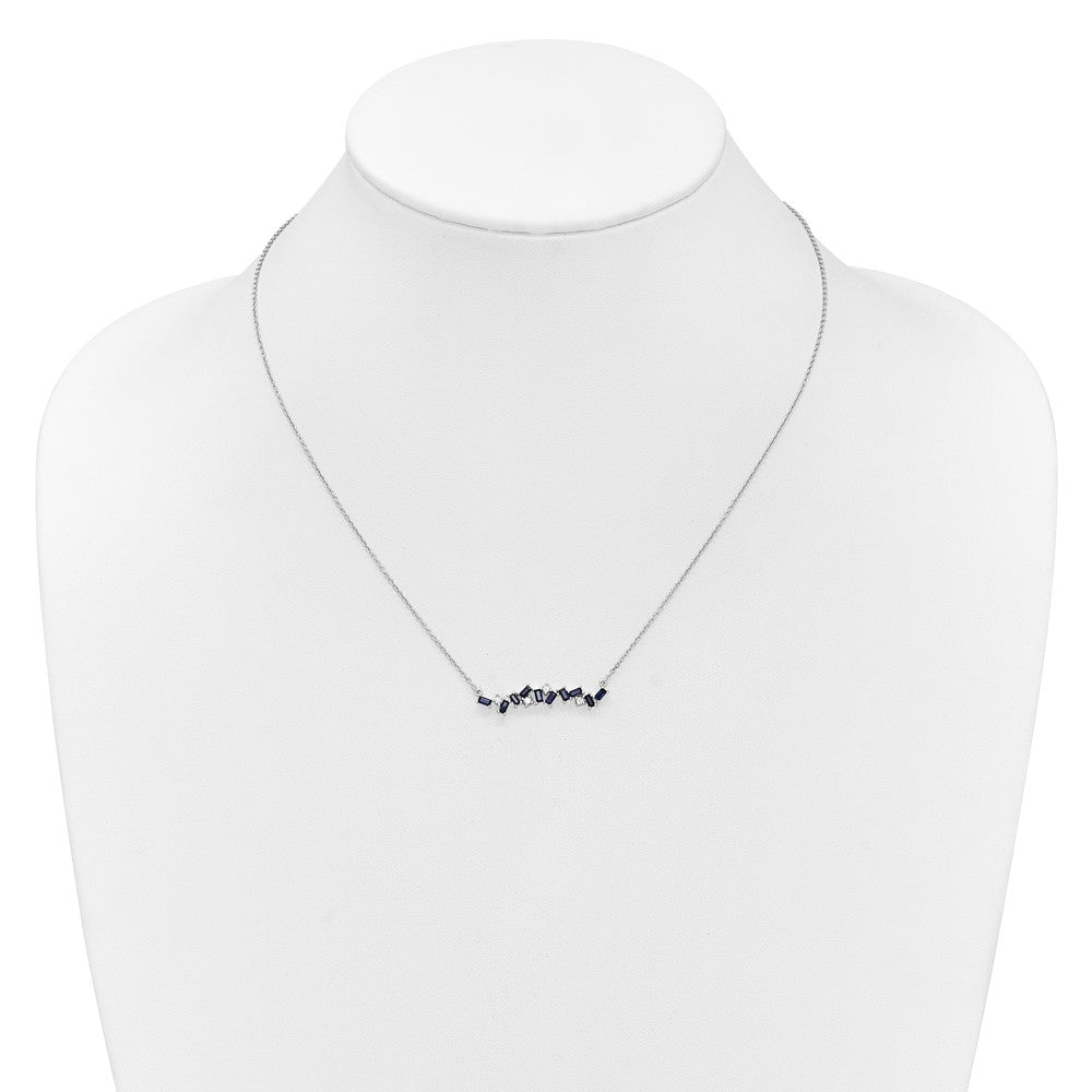 14k White Gold Sapphire and Diamond 18 in. Bar Necklace