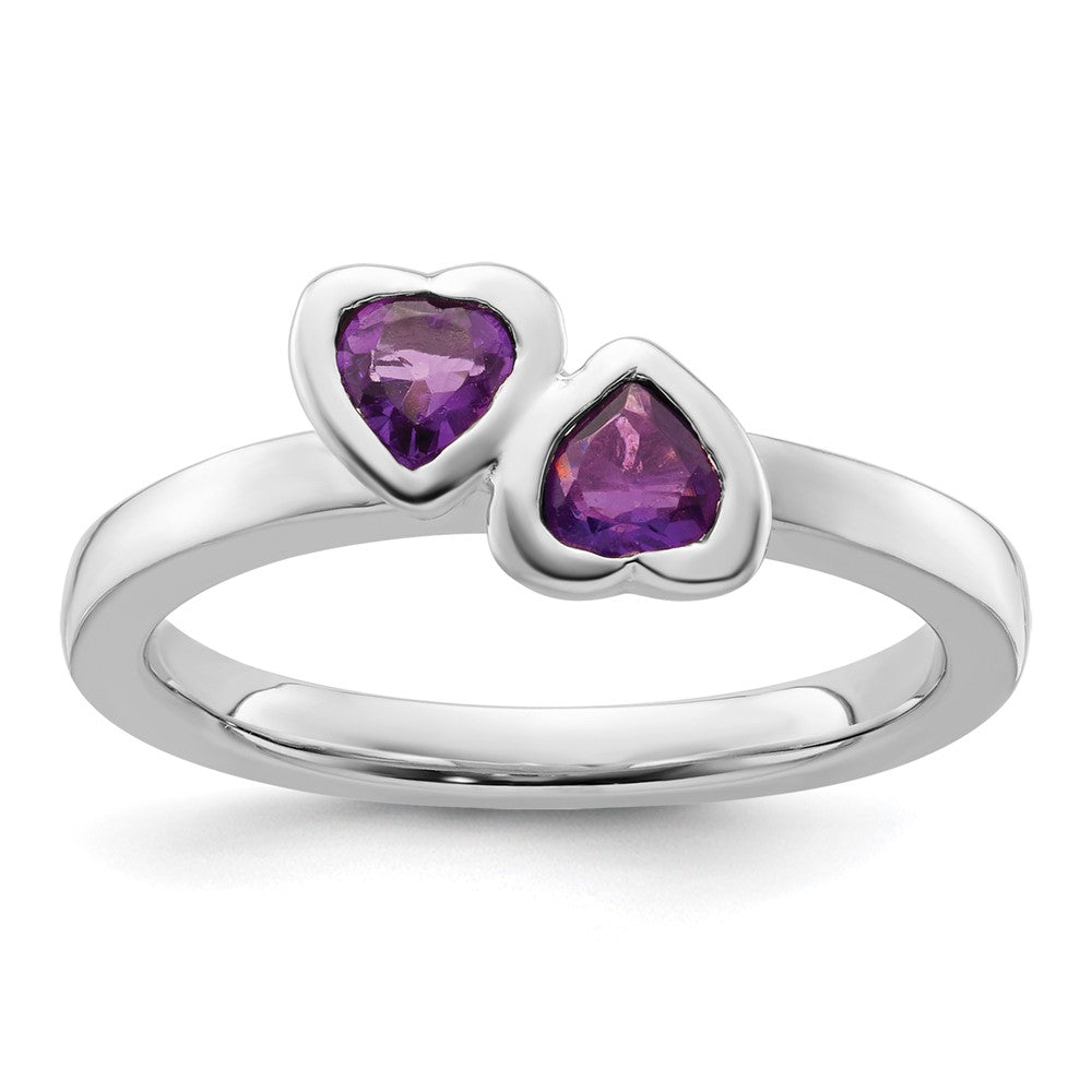 Sterling Silver Stackable Expressions Amethyst Double Heart Ring Size -10