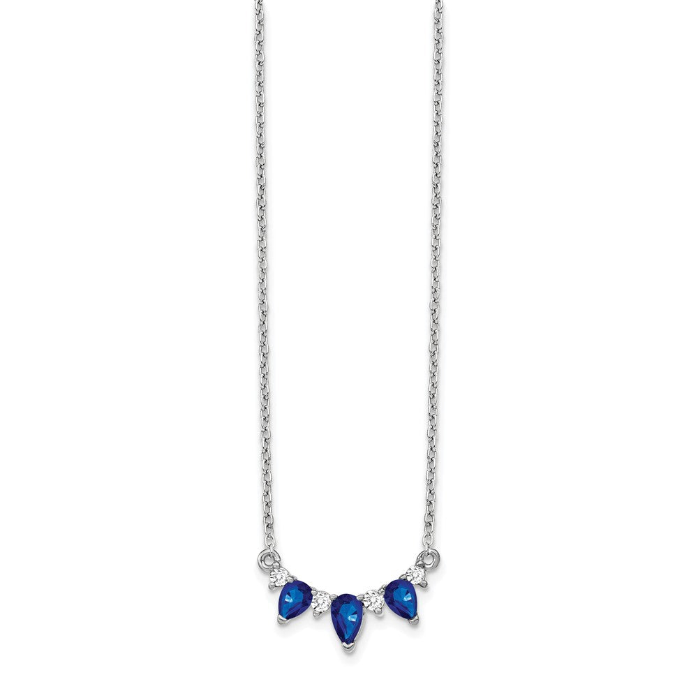 14k White Gold 1/8 carat Lab Grown Diamond VS/SI+ G+ and Created Sapphire 18 inch Necklace
