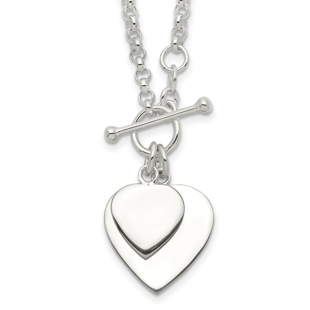 Sterling Silver Engraveable Double Heart Toggle Necklace 18 Inches