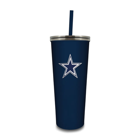NFL Dallas Cowboys Stainless Steel 24 ounce Skinny Tumbler with Emblem and Straw