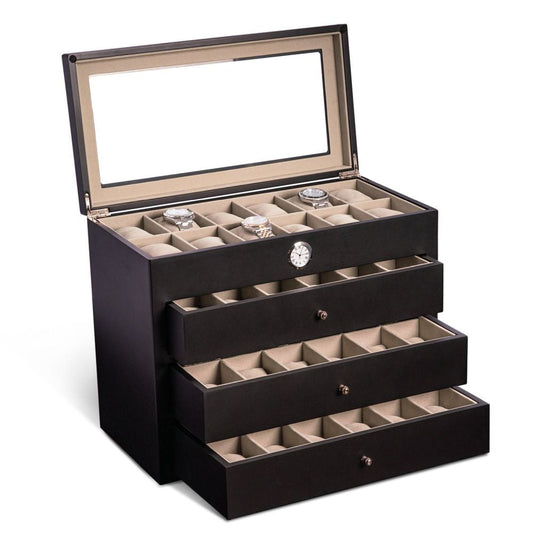All in Time Watch Box, 48 Watch Slots, Black Wood