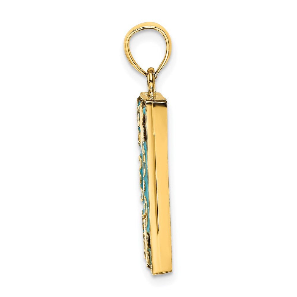 14K w/ Enamel Aqua Floral Picture Frame Charm