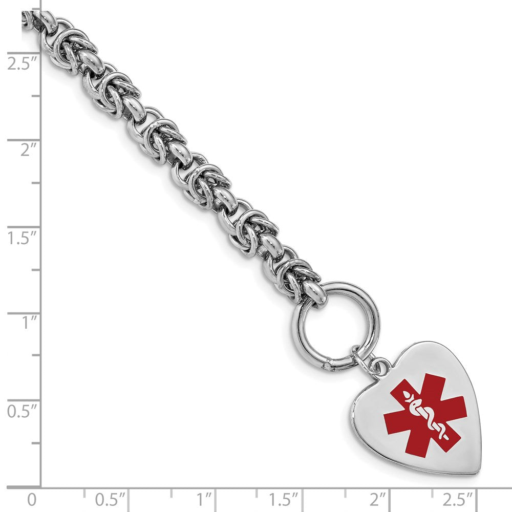 Sterling Silver RH-pltd Engraveable Enamel Heart Medical ID Bracelet 7.75 inches