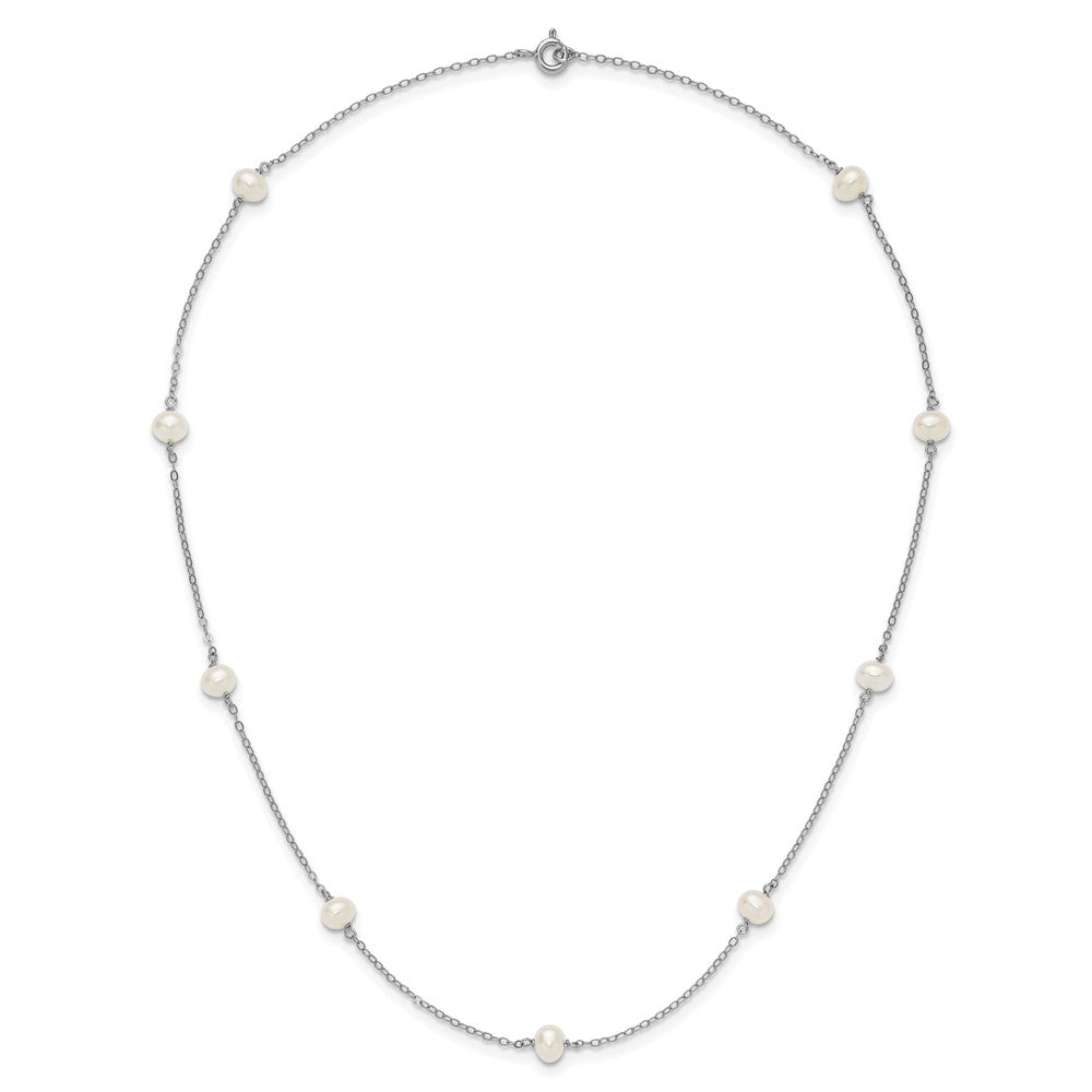 Sterling Silver Rhodium-plated 4-5mm White Near-Round Freshwater Cultured Pearl 9-Station 18 inch Necklace 18 Inches