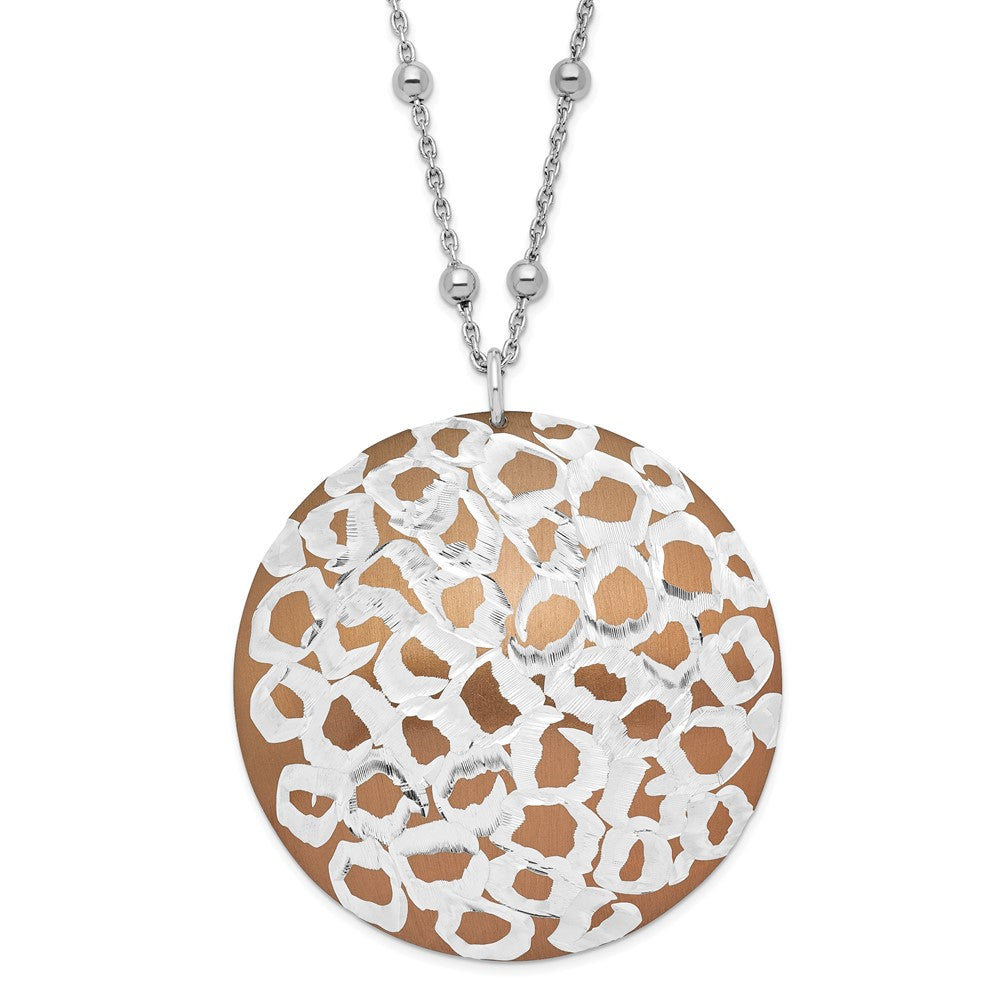 Sterling Silver w/ Brown Rhodium Cheetah Print Circle Necklace
