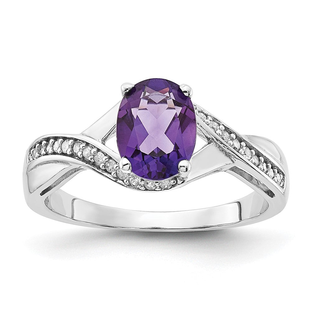 Sterling Silver Polished Amethyst and Diamond Ring